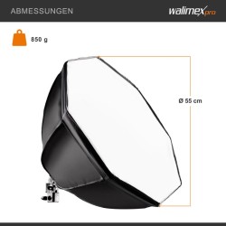 Walimex pro Octagon-softbox 55 cm, 35 W LED-valo 5000 K, diffuusorilla