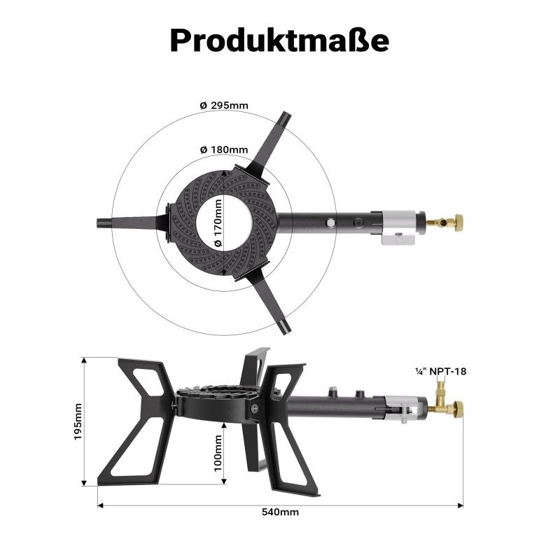 Kaasuliesi ulkokäyttöön, max 10,5 kW, propaani tai butaani, teräs, musta