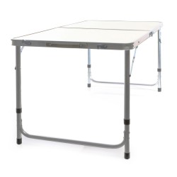 Toboli kokoontaitettava retkipöytä 120x60 cm, säädettävä korkeus 54/61/70 cm, alumiini ja MDF, valkoinen