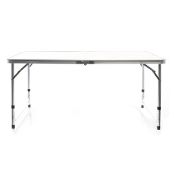Toboli kokoontaitettava retkipöytä 120x60 cm, säädettävä korkeus 54/61/70 cm, alumiini ja MDF, valkoinen