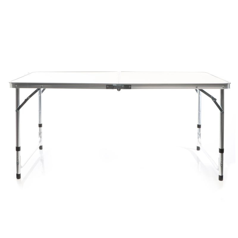 Toboli kokoontaitettava retkipöytä 120x60 cm, säädettävä korkeus 54/61/70 cm, alumiini ja MDF, valkoinen