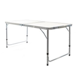 Toboli kokoontaitettava retkipöytä 120x60 cm, säädettävä korkeus 54/61/70 cm, alumiini ja MDF, valkoinen