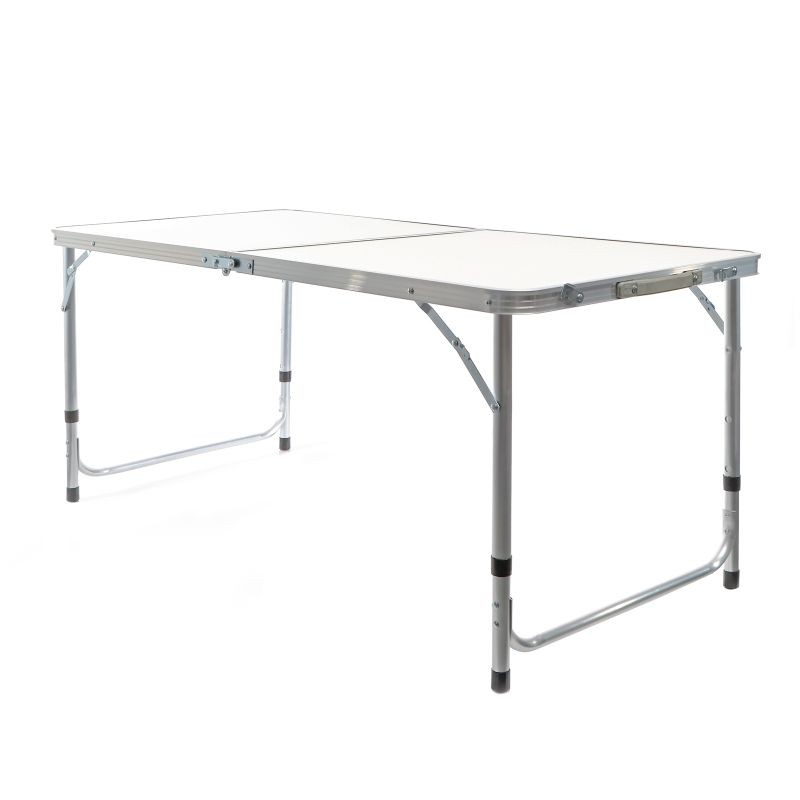 Toboli kokoontaitettava retkipöytä 120x60 cm, säädettävä korkeus 54/61/70 cm, alumiini ja MDF, valkoinen