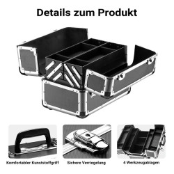Monikäyttöinen alumiininen kuljetuslaatikko, musta, 355 x 225 x 240 mm, lukittava, 2 kpl avaimet