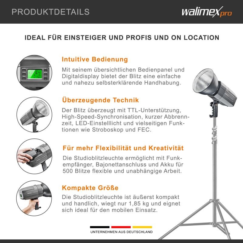 Walimex pro Mover 400 TTL akkukäyttöinen studiosalama 400 Ws