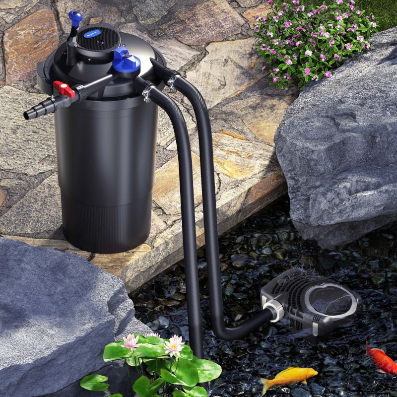 SunSun lampisuodatinsetti: CPF-15000 painesuodatin 18W UV-C, NEO-6000 SuperECO pumppu 6000 l/h, 5m letku 38mm