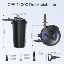 SunSun lampisuodatinsetti: CPF-15000 painesuodatin 18W UV-C, NEO-6000 SuperECO pumppu 6000 l/h, 5m letku 38mm