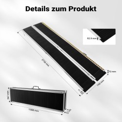 Siirrettävä pyörätuoliramppi alumiini, kaksinkertaisesti taitettava, 274,5 cm, 270 kg