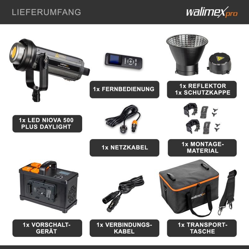 Walimex pro Niova 350 Plus Daylight LED-studiovalo 350 W, himmennettävä COB-LED-videovalo, Bowens-liitäntä