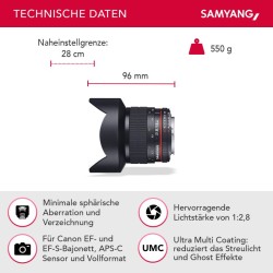 Samyang 14 mm f/2,8 Canon EF laajakulmaobjektiivi, manuaalinen tarkennus, täysikenno ja APS-C