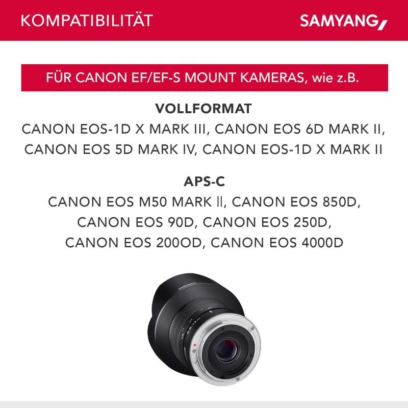 Samyang 14 mm f/2,8 Canon EF laajakulmaobjektiivi, manuaalinen tarkennus, täysikenno ja APS-C