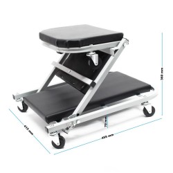 2-in-1 Rullalauta ja työpajan istuin, 90 x 41,5 x 12,5 cm, 150 kg, pehmustettu, 6 ohjauspyörää