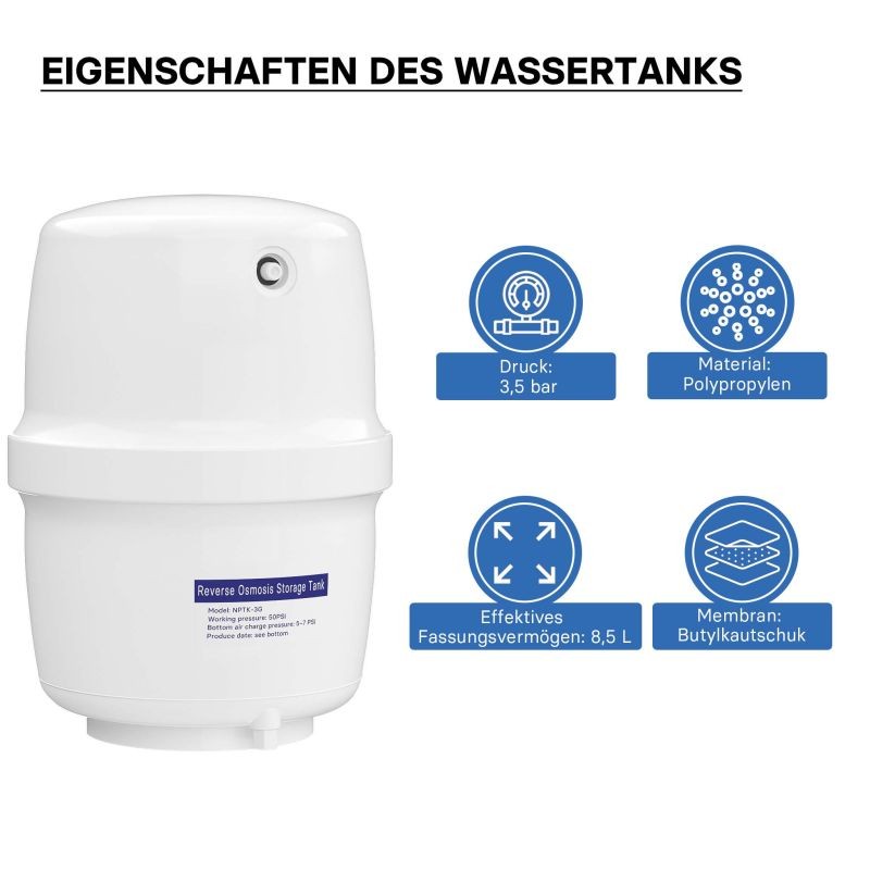 Naturewater 3 G vesisäiliö käänteisosmoosijärjestelmään, 11,35 l, valkoinen, butyylikumi