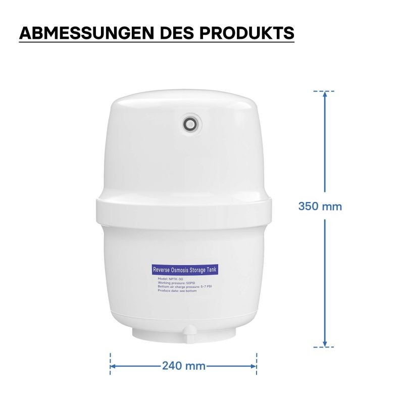 Naturewater 3 G vesisäiliö käänteisosmoosijärjestelmään, 11,35 l, valkoinen, butyylikumi
