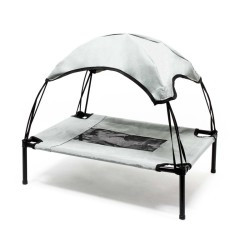 Taitettava ulkokoiravuode katoksella, harmaa, XL, 122 x 91 x 16 cm, enintään 50 kg