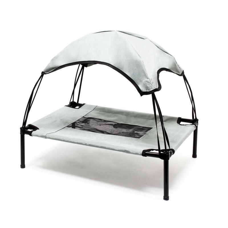 Taitettava ulkokoiravuode katoksella, harmaa, XL, 122 x 91 x 16 cm, enintään 50 kg