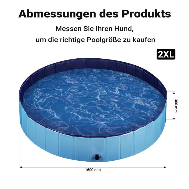 Fudajo koirien uima-allas 160 x 160 x 30 cm, sininen, taitettava PVC, liukuestepohja