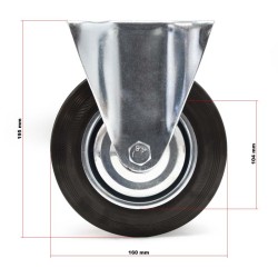 Kuljetuspyöräsarja 4 kpl, Ø160 mm, kumipyörät metallivanteella, 130 kg/kpl, ruuvattava kiinnityslevy, musta