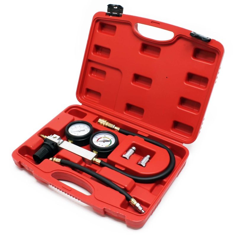 Kompressiomittari bensiinimoottoreille, M14 ja M18 adapterit, 10, 12 ja 14 mm, kantolaukku