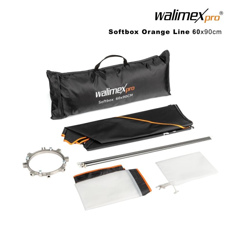 Walimex pro Softbox Orange Line 60 x 90 cm, 360° käännettävä valonmuotoilija valokuvaukseen ja videotuotantoon