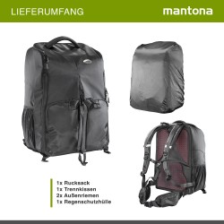 Mantona drooni ja kamerareppu musta säädettävä sisätila ja sadesuoja