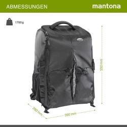 Mantona drooni- ja kamerareppu, musta, säädettävä sisätila ja sadesuoja