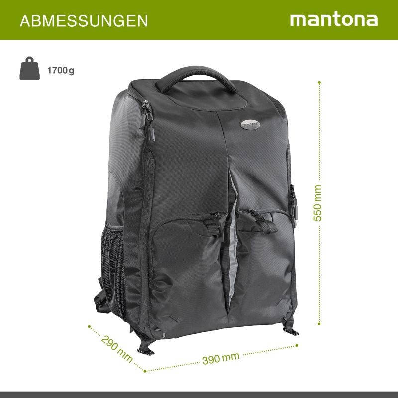 Mantona drooni- ja kamerareppu, musta, säädettävä sisätila ja sadesuoja