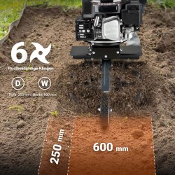 Bensiinikäyttöinen puutarhajyrsin, työleveys 60 cm, 144 ccm, 6 terää, Euro 5