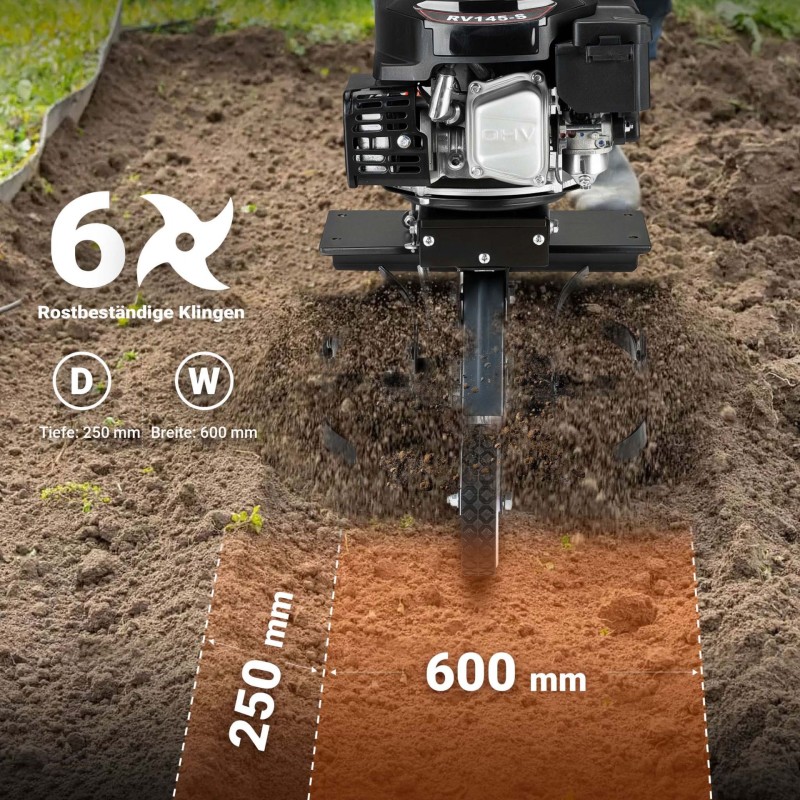 Bensiinikäyttöinen puutarhajyrsin, työleveys 60 cm, 144 ccm, 6 terää, Euro 5