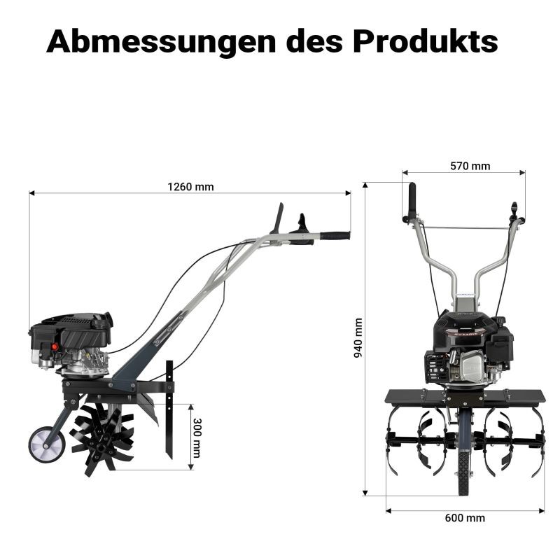 Bensiinikäyttöinen puutarhajyrsin, työleveys 60 cm, 144 ccm, 6 terää, Euro 5