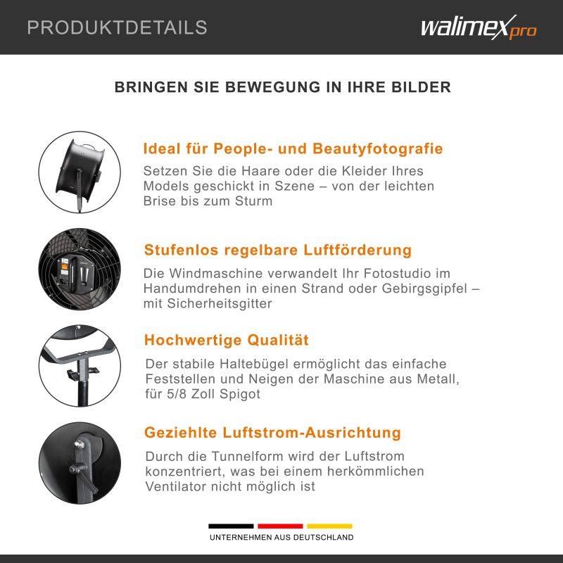 Walimex pro Windmaschine 500 tuulikone studio-kuvaukseen, säädettävä ilmavirta