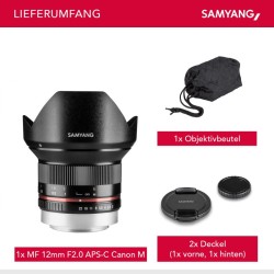 Samyang 12mm F2.0 Laajakulmaobjektiivi Canon EF-M APS-C, manuaalinen tarkennus, musta