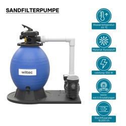 Hiekkasuodatinjärjestelmä uima-altaalle 550 W, 38 l suodatinsäiliö ja itseimevä pumppu 18 000 l/h