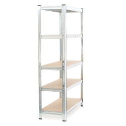 Kuormahylly 90x45x180 cm, 5 hyllytasoa, kantavuus 875 kg, sinkitty teräs ja MDF, hopea