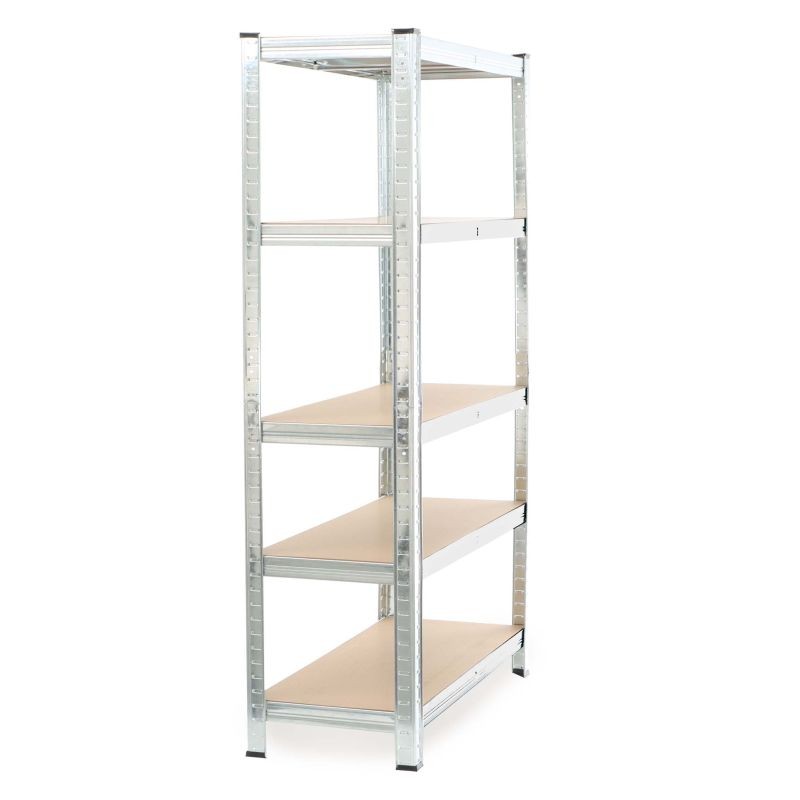 Kuormahylly 90x45x180 cm, 5 hyllytasoa, kantavuus 875 kg, sinkitty teräs ja MDF, hopea