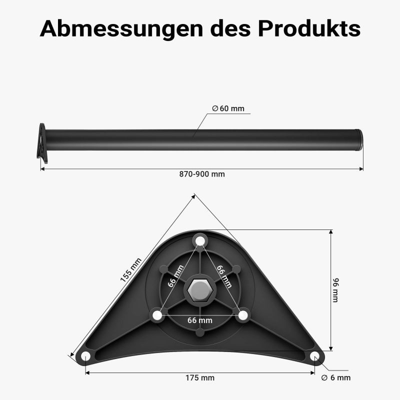 Pöydänjalat ruostumatonta terästä, musta, 4 kpl, Ø 60 mm, säädettävä korkeus 870–900 mm, kantavuus 200 kg