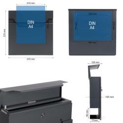 XPOtool V61 postilaatikko, antrasiitti, 370 x 105 x 370 mm, lukittava, sanomalehtitila, jauhemaalattu teräs
