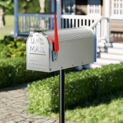 US-tyylinen postilaatikko signaalilipulla, hopeanharmaa, sinkitty teräs, 150 x 513 x 223 mm