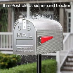 US-tyylinen postilaatikko signaalilipulla, hopeanharmaa, sinkitty teräs, 150 x 513 x 223 mm