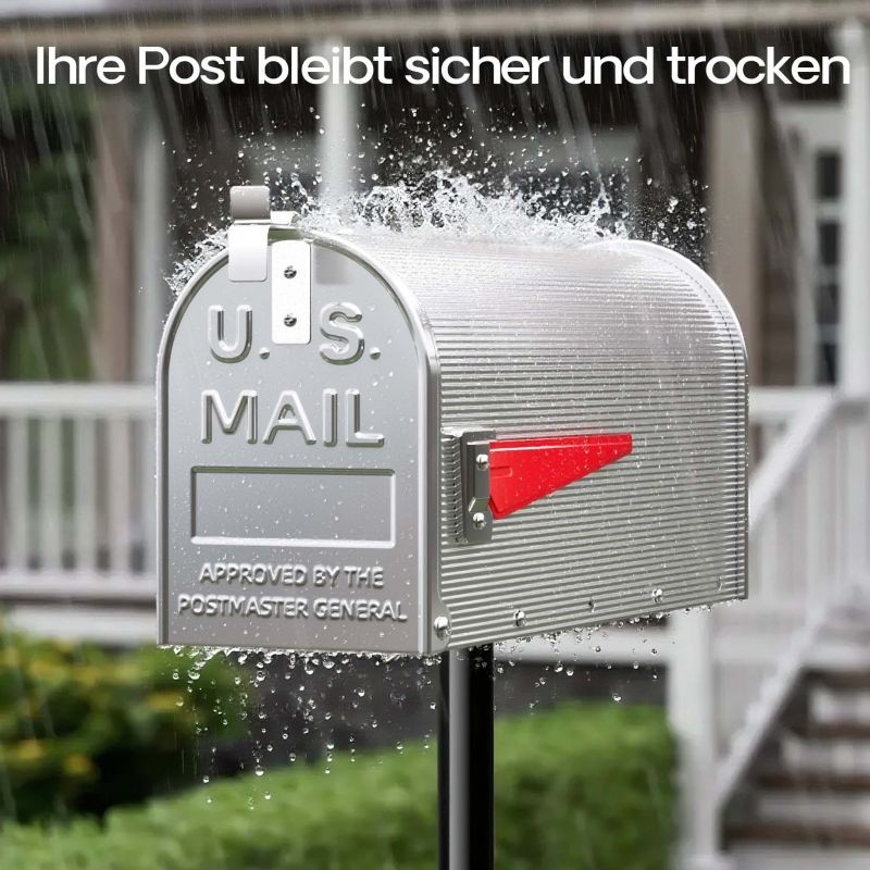 US-tyylinen postilaatikko signaalilipulla, hopeanharmaa, sinkitty teräs, 150 x 513 x 223 mm