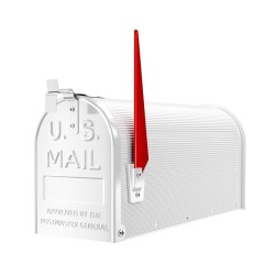 Amerikkalainen postilaatikko, valkoinen, sinkitty teräs, 150 x 513 x 223 mm, punainen lippu