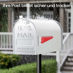 Amerikkalainen postilaatikko, valkoinen, sinkitty teräs, 150 x 513 x 223 mm, punainen lippu