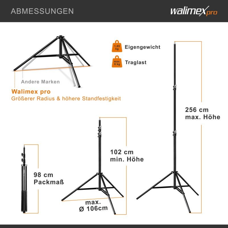 Walimex pro WT-806 valojalka, 256 cm, 6 kg, alumiini, jousivaimennus, adapteri ja kuljetuslaukku