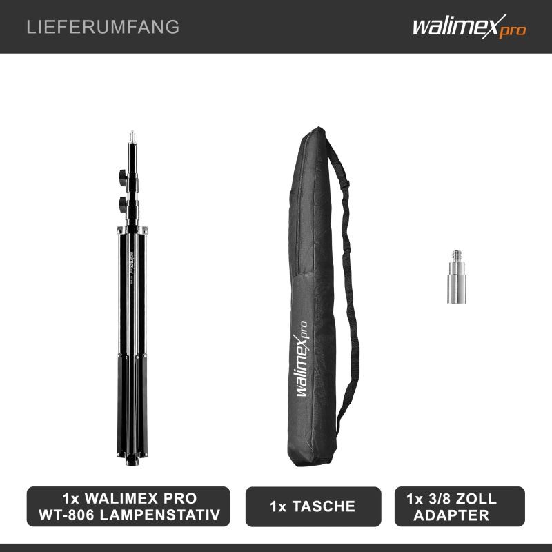 Walimex pro WT-806 valojalka, 256 cm, 6 kg, alumiini, jousivaimennus, adapteri ja kuljetuslaukku