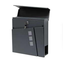 Postilaatikko Designer V24, antrasiitti, 370 x 105 x 370 mm, teräs, lukittava, sanomalehtitelineellä