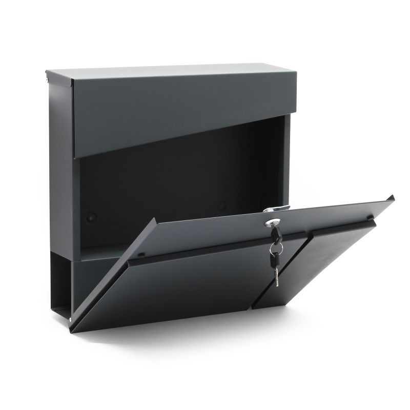 Postilaatikko Designer V24, antrasiitti, 370 x 105 x 370 mm, teräs, lukittava, sanomalehtitelineellä