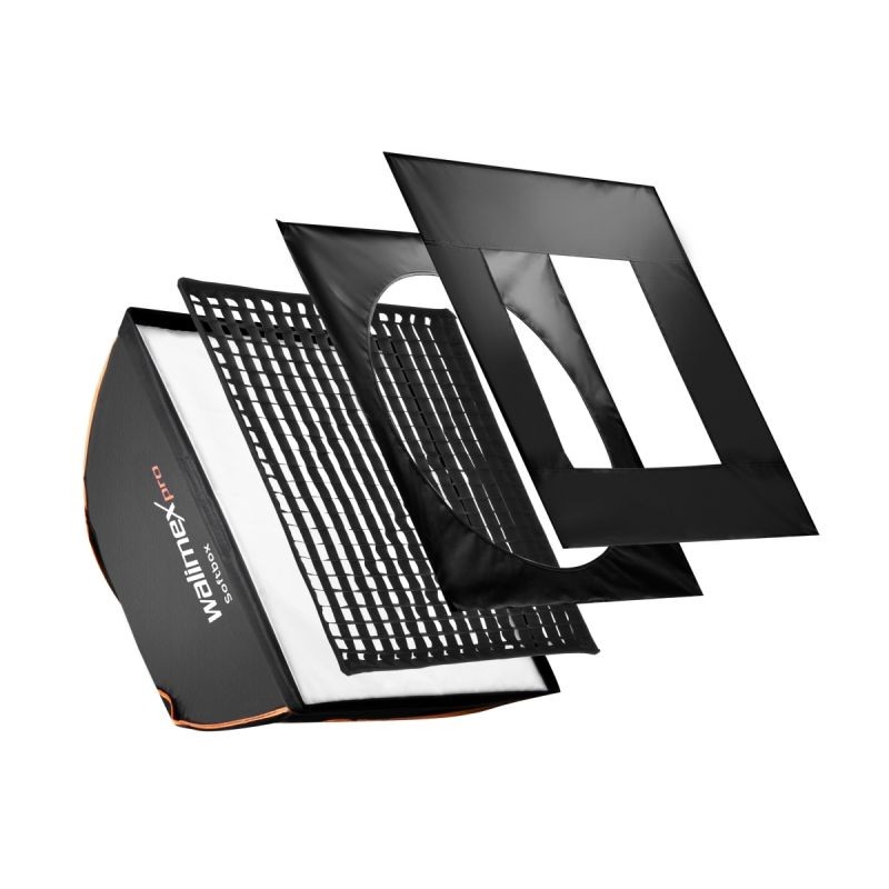 Walimex pro Softbox Orange Line 40 x 40 cm, 360° käännettävä, musta, sisältää diffuusorit, kennon ja maskit