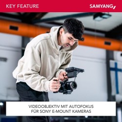 Samyang V-AF 24 mm T1,9 FE videobjektiivi Sony E, autofokus, 8K, Tally-valo, täyskenno ja APS-C