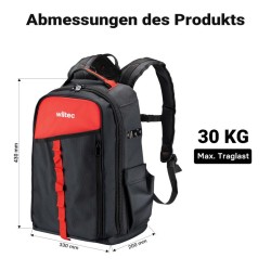 Työkalureppu 16 lokeroa, 33 x 20 x 43 cm, 30 kg kantavuus, 1680D polyesteri