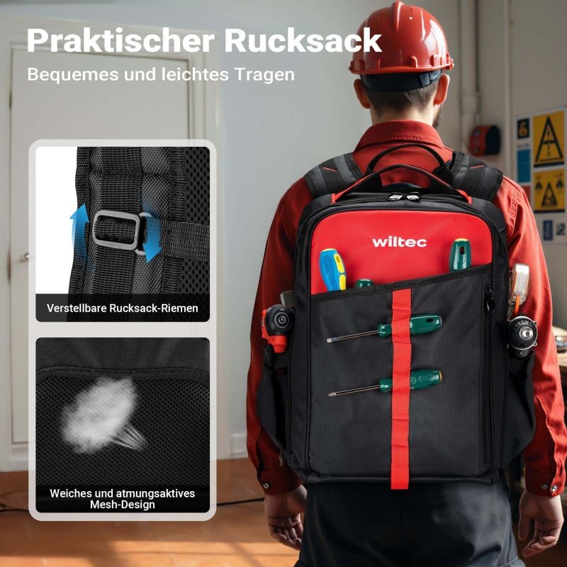 Työkalureppu 16 lokeroa, 33 x 20 x 43 cm, 30 kg kantavuus, 1680D polyesteri